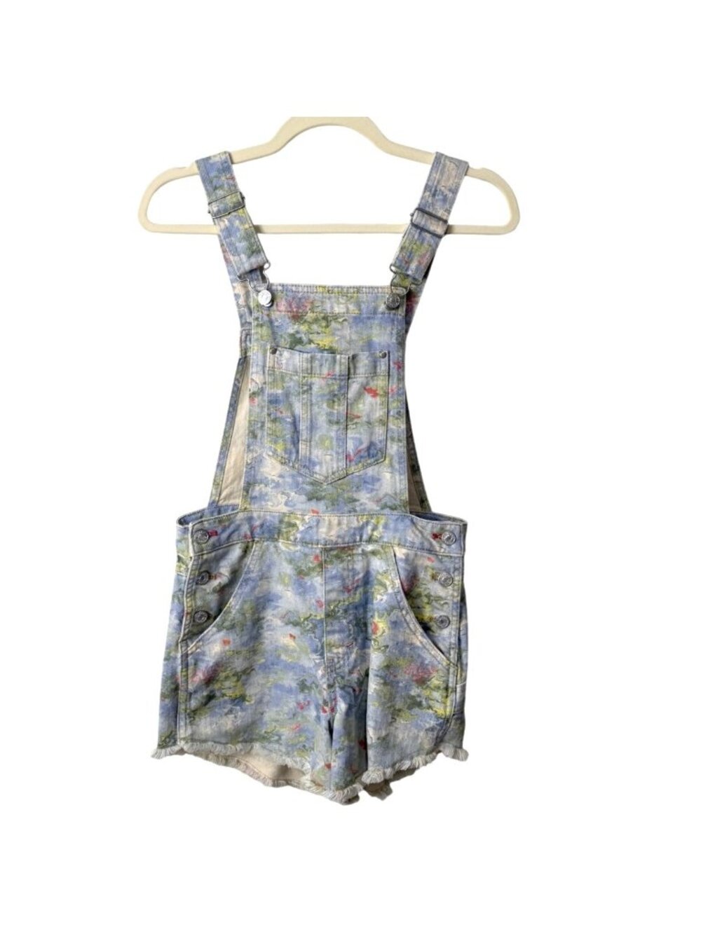 Anthropologie Pilcro Womens Size 25 Overalls Jumper Floral Denim Shorts Cut-Off